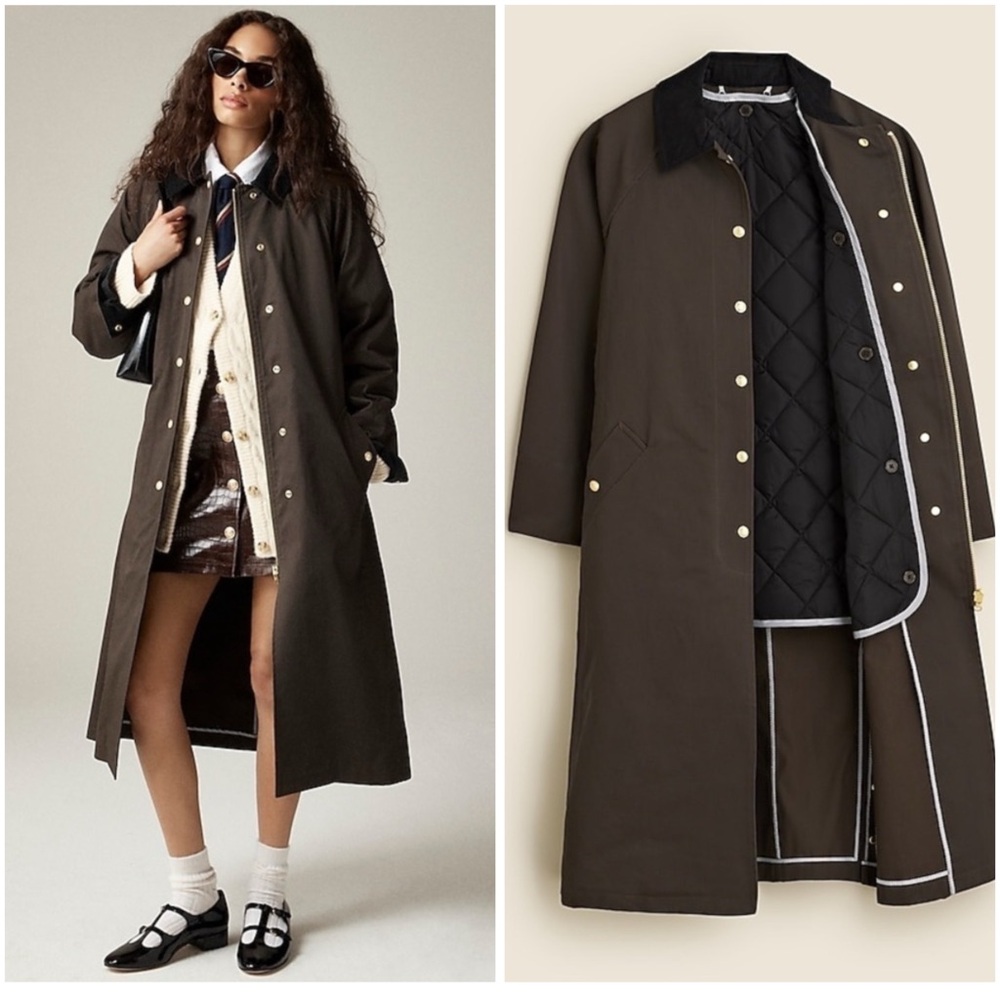 J-Crew Long Dark Brown Waxed Cotton Corduroy Collar Barn Coat NWT XL